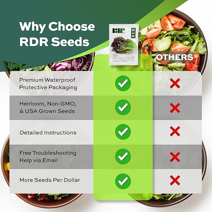 1000 Red Romaine Lettuce Seeds - Heirloom, Non-GMO, USA Grown, Premium Lettuce Seeds in Premium Packaging - by RDR Seeds