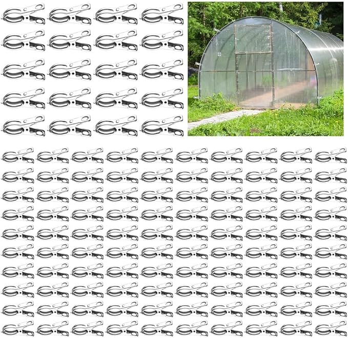 120Pcs Garden Clips, Stainless Steel Clips with 1.2 Inches Opening, Greenhouse Clips Hoop Clamps for Shade Cloth or Plant Cover Netting, Grip Strong Heavy Duty Green House Supplies