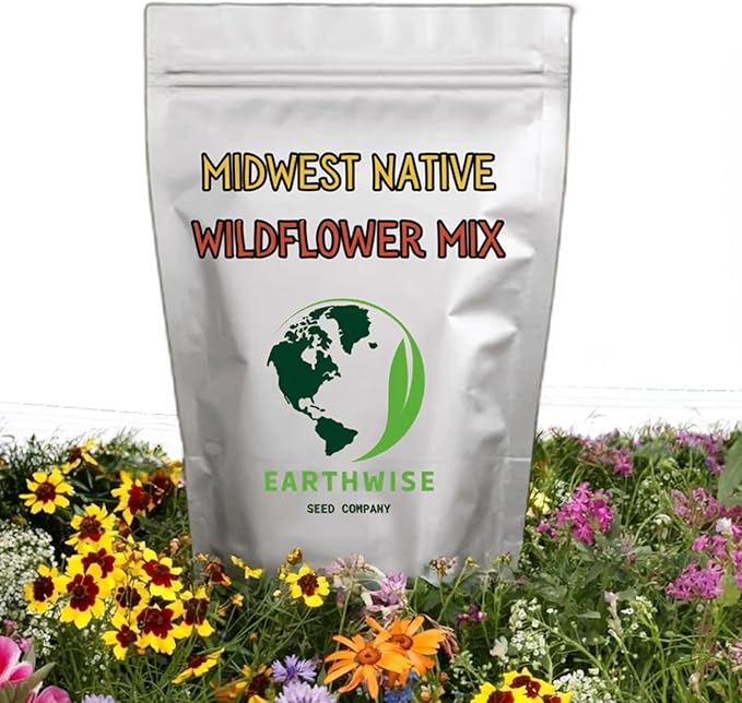 Earthwise Midwest Native Wildflower Seed Mix – Low Maintenance, Organic, Season-Long Blooms, Drought Tolerant, Pollinator Friendly, Pet Safe, Chemical-Free – Covers Up to 1,000 sq ft, 1 lb