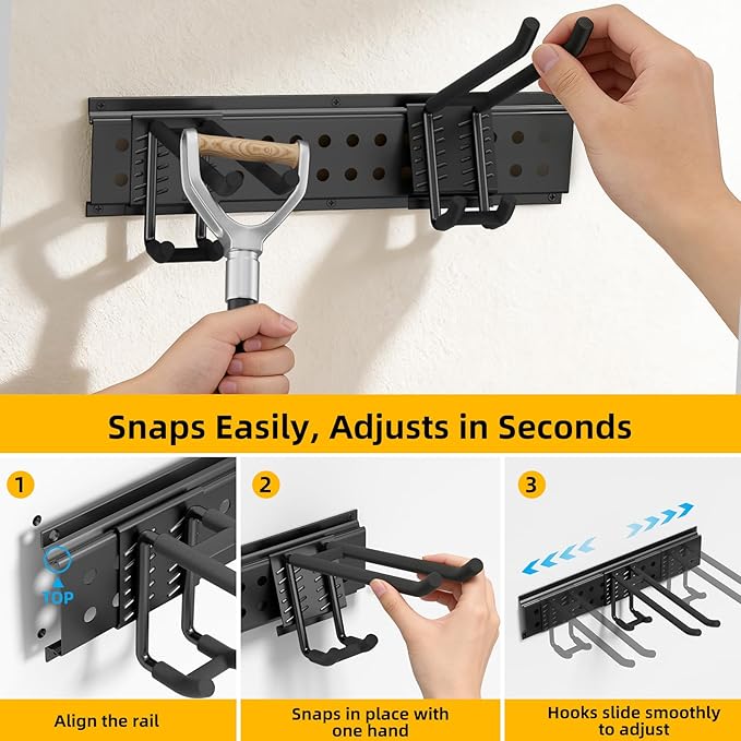 GRENPRO Garage Tool Organizer Wall Mount with 66 inches Rails and 10 Hooks, Heavy Duty Tool Rack, Garage Storage Rack For Yard Tools