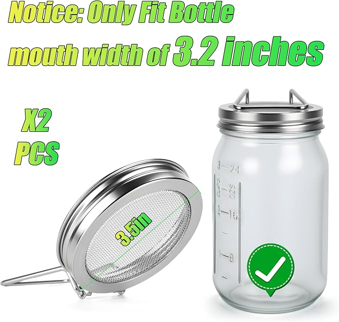 2 Pcs Sprouting Lids for Wide Mouth Mason Jars, Stainless Steel Reusable One-Piece Sprouting Jar Lids Kit with Built-In Stand, Seed Germination Sprouts Growing Kit for Organic Alfalfa & Mung Bean