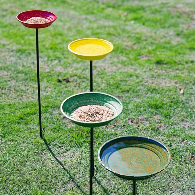 dreamysoul 4 Pack Bee Watering Station, Metal Bee and Butterfly Feeders with Metal Stake, Bee Butterfly and Bird Bath for Outdoor Garden Yard Lawn Decor