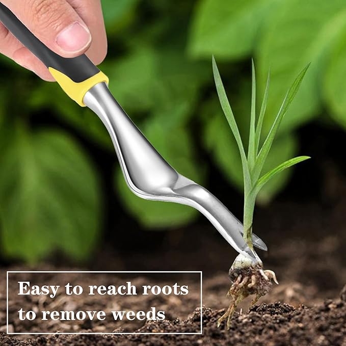 Weed Puller Hand Weeder Tool for Garden, Bend-Proof Leverage Base with V-Shaped Forks for Easy Weed Removal & Deeper Root Digging, Weeding Digger Tool with Ergonomic Handle for Farm Lawn Yard