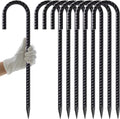 AAGUT Rebar Stakes 16 Inch J Hook Heavy Duty 8 Pack, 5/16 Inch Black Coated Metal Steel Ground Anchors Chain Link Fence Stakes for Camping Tent, Inflatables, Yard Decorations, Canopies & Swing Sets