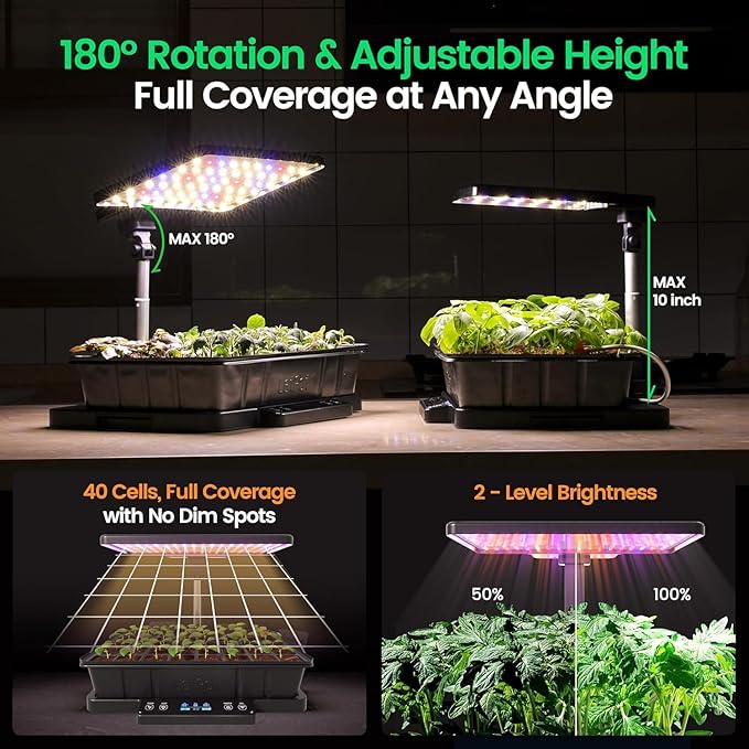 LETPOT Smart Seed Starter Kit with Humidity Dome, Waterproof Seedling Mat & 24W Full-Spectrum LED Grow Light – Smart Heating Base, Soil EC Sensor & App Control for Indoor Germination