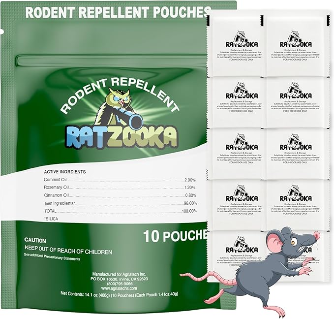 Mouse Repellent Pouches, Natural Formula with Peppermint & Rosemary Oil, Mice Repellent Indoor, Keep Mice and Rats Out of Your Home, Car, RV, Garage, Cabin (10 Pouches)