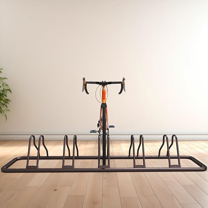 Simple Houseware 5-Bike Floor Storage Rack - Adjustable Bicycle Parking Stand & Garage Organizer for Road and Kids Bikes, Bronze