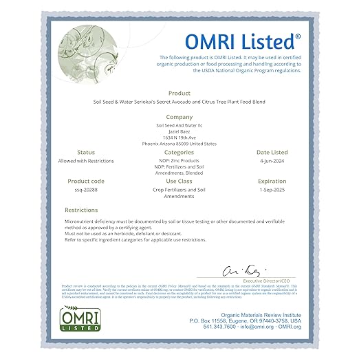 Soil Seed & Water Seriokai’s Secret Organic Fertilizer – Soil Amendment for Avocado & Lime, Lemon, Grapefruit, Orange and Citrus Trees - OMRI Listed Organic Fertilizer