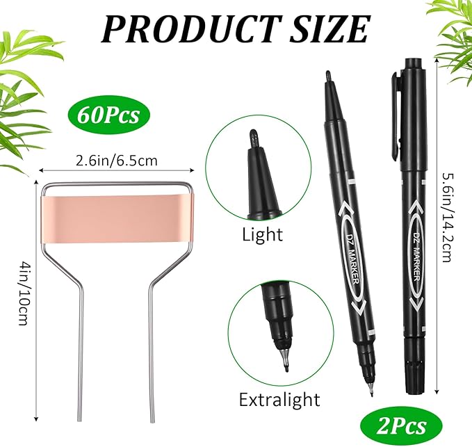 60 Pcs Metal Garden Tags Plant Labels for Garden Waterproof Plant Markers with 2 Permanent Pen Planting Nursery Tags Reusable Labels Stake for Plants (Copper Color,4 Inch)