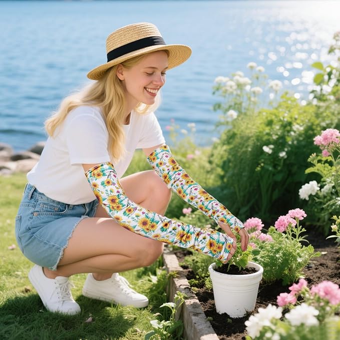 Gardening Sleeves, Garden Sleeves for Women Thorn Proof, Farm Sun Protection Arm Cooling Sleeves with Thumb Hole, Gardener Arm Protector Gloves (Sunflower)