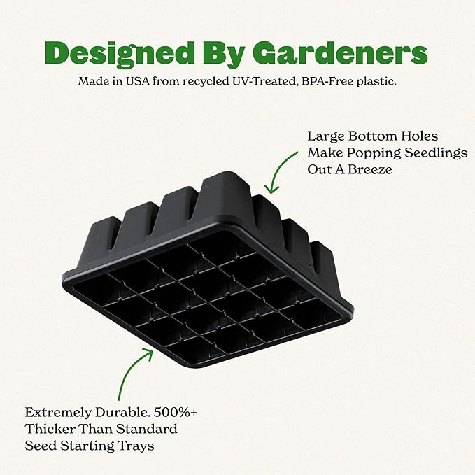 Epic Gardening Reusable Seed Starter Tray - 16 Cell/4 Seedling Starter Trays - Easy Watering, Indoor Greenhouse, Plant Starter, Gardener-Friendly for Seedlings | UV-Treated & BPA-Free - Black