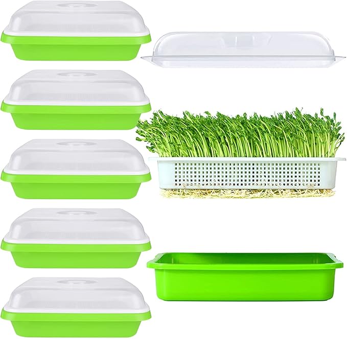 SHUESS 6 Pack Seed Sprouting Tray with Drain Holes BPA Free Nursery Tray Microgreens Growing Trays Wheatgrass Grower Sprouting Container Seed Germination Propagation Trays for Garden Home Office