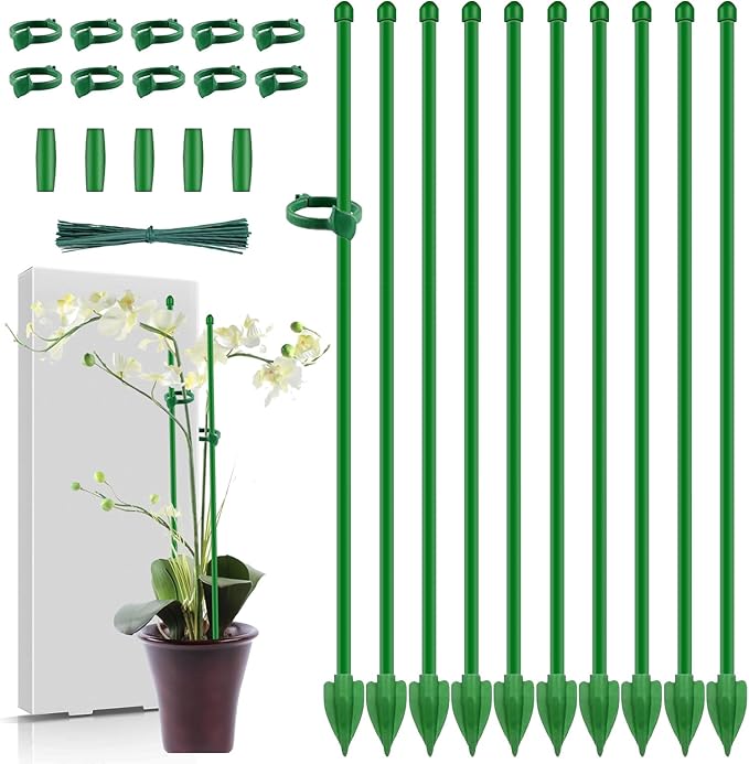10PCs Plant Stakes for Indoor Plants,15 Inch Plant Support Stakes with Clips, Tall Adjustable Plant Sticks for Indoor Monstera Tomato Orchid Potted Plants Flower Comes with Spearhead End