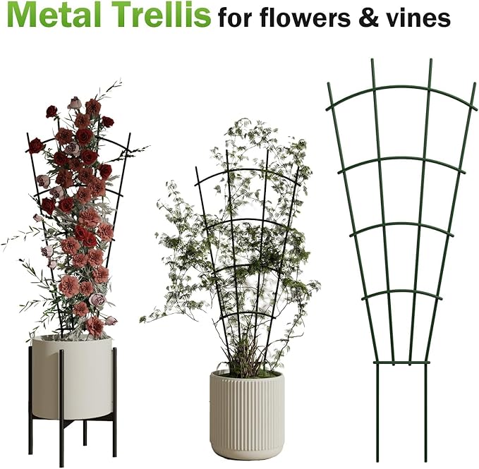 4-Pack Metal Trellis for Potted Plants, 43" Heavy Duty Garden Trellis for Climbing Plants, Rustproof Powder Coated Indoor/Outdoor Trellis for Climbing Vines, Flowers, Houseplants