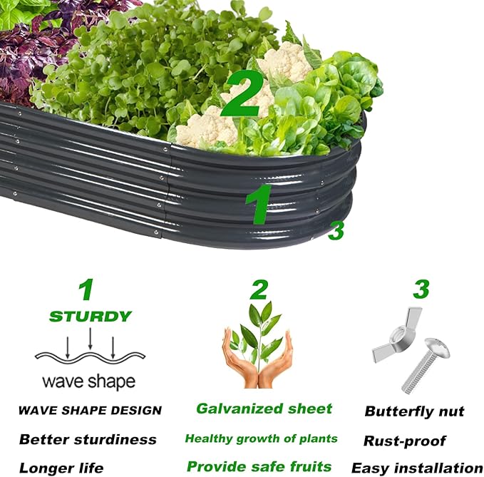 Raised Garden Bed GRS Certified Galvanized Planter Box Outdoor, 5ft Oval Rot-Resistant Metal Garden Bed Planter, Recycled Eco-Friendly Material Planter for Vegetables Flowers Herbs (Grey)
