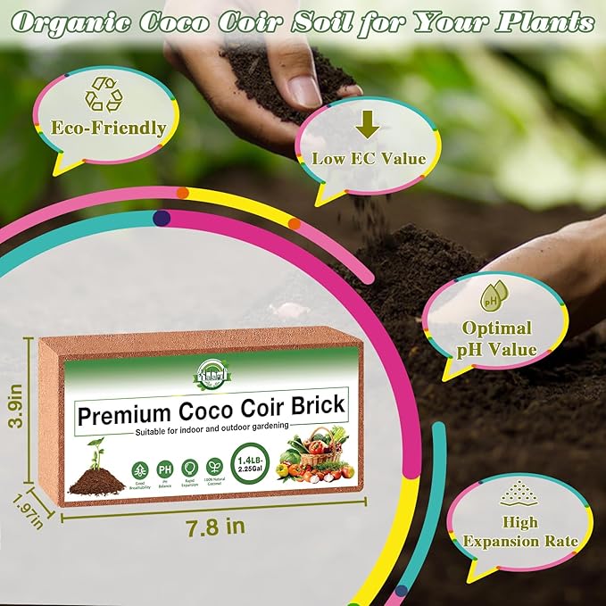 Halatool 3 Pcs Organic Coconut Coir Bricks for Plants, Compressed Coco Peat Coir Brick Coconut Fiber Substrate with Low EC & pH Balance, High Expansion Coconut Seed Starter Soil for Planting Flowers