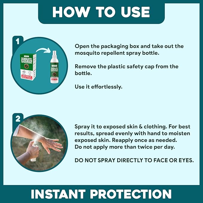 Natural Mosquito Repellent Spray TwinPack 6.75 oz DEET Free Insect Repellent Spray Lemon Eucalyptus Oil Scent for Mosquitoes Gnats Black Flies No-See-ums repelente de Mosquitos para ninos