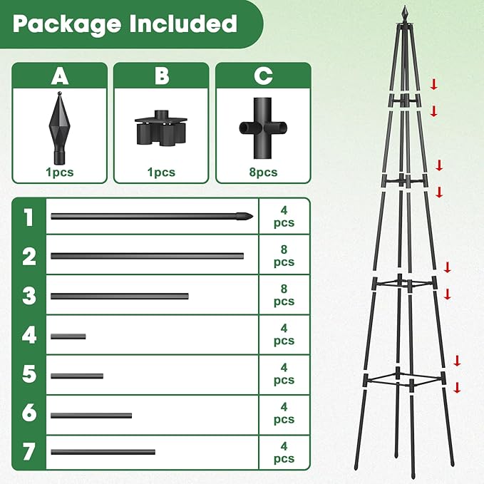 Obelisk Trellis for Climbing Plants, 6 FT Garden Trellises with 16mm Thickened Plastic-Coated Metal Pipes, Trellis for Climbing Potted Plant Vine Flower Rose Vegetable Tomato Cucumber Outdoor Indoor