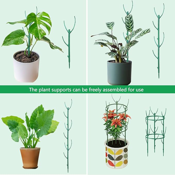 Belit 6 Pack Stackable Twigs, Small Plant Support Stakes & Plant Cage Support Rings for Indoor Outdoor Plants Climbing Plants, Plastic Branches Support Structures,11"