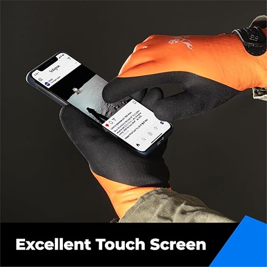 toolant 100% Waterproof Gloves for Men and Women, Winter Work Gloves for Cold Weather, Touchsreen, Thermal Insulated Freezer Gloves, With Grip, Orange, Medium