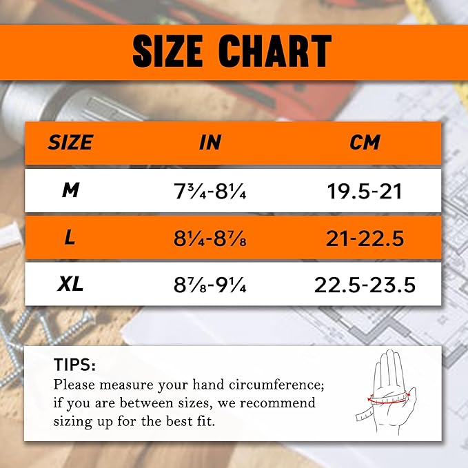 HANDLANDY Men Leather Gardening Gloves, Utility Work Gloves for Mechanics, Construction, Driver