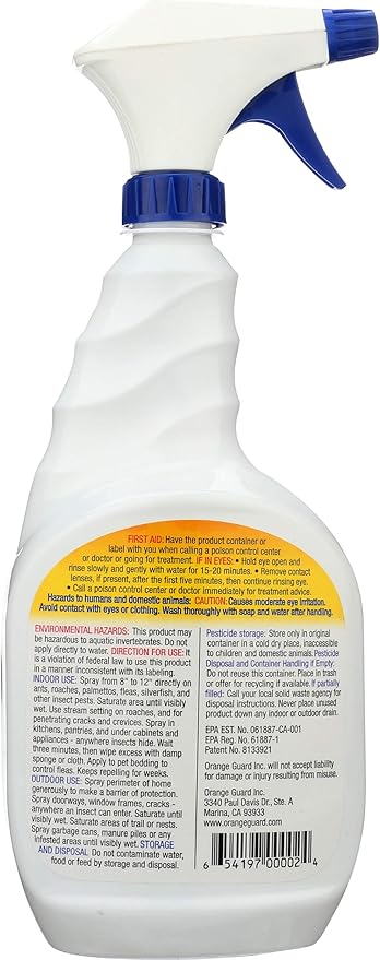 Orange Guard Home Pest Control Spray with D-Limonene | All-Natural Food Grade Orange Peel Oil for Bugs, Ants, Roaches, Fleas, Palmettos and Silverfish - 32oz
