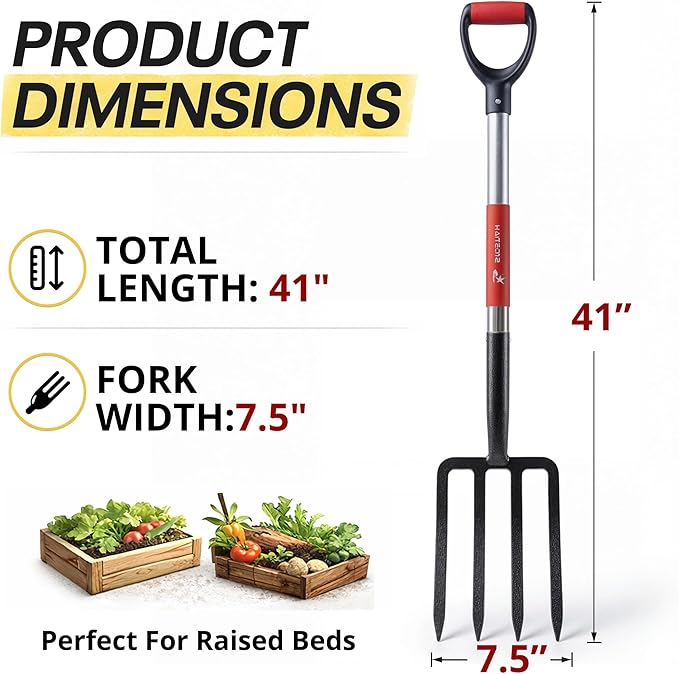 Garden Digging Forks with Premium 4-Tine Forged Steel Digging Fork D-Grip Handles 41" Sturdy Metal D-Handle Virtually Unbreakable Gardening Tool 2 Pcs