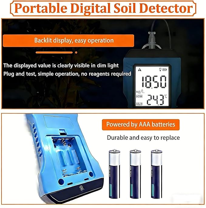 7 in 1 Rapid Soil Tester Ph Humidity,Soil Moisture Tester for Plants,Moisture, Nutrient Conductivity, Phosphorus, Potassium N P K Tester, Battery Operated (Not Included)