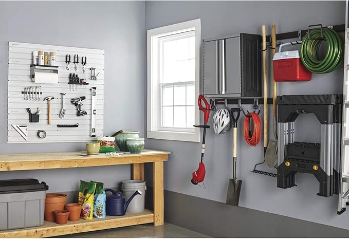 Rubbermaid Universal Powder Coaded Metallic Fasttrack Hanging Garage Hook Organizers for Ladder, Tool, and Bike Storage (6 Pack)