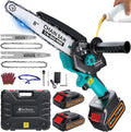 Electric Hand Saw for Pruning Small Trees, Brushless 8 inch & 6 inch Portable Mini Chainsaw with 2 Rechargeable Batteries, 1000W Handheld Chain Saw for Wood Cutting, Gardening Gifts for Mother's Day