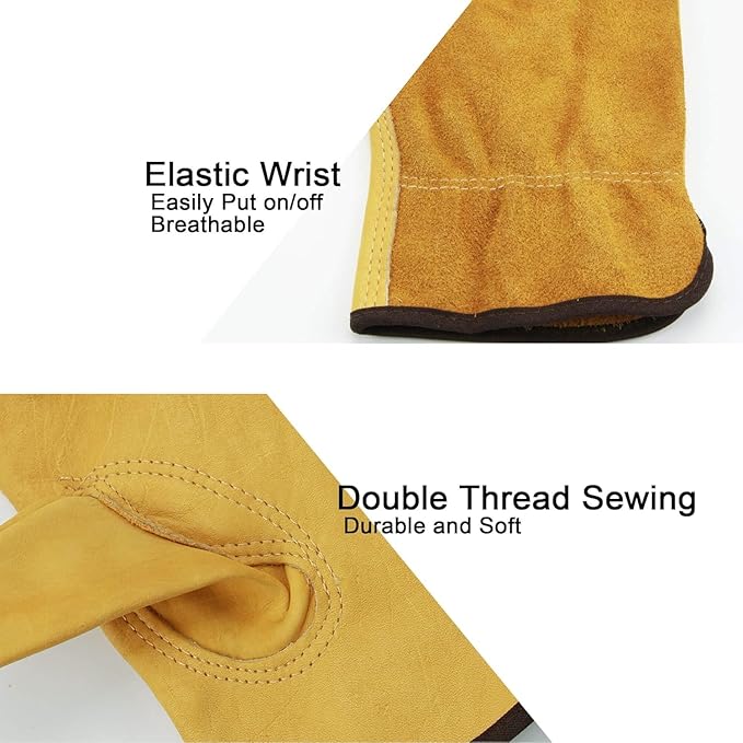 OZERO 24 Pairs Bulk Leather Work Gloves Flex Grip Tough Cowhide Gardening Glove for Men and Women (Gold, Medium)
