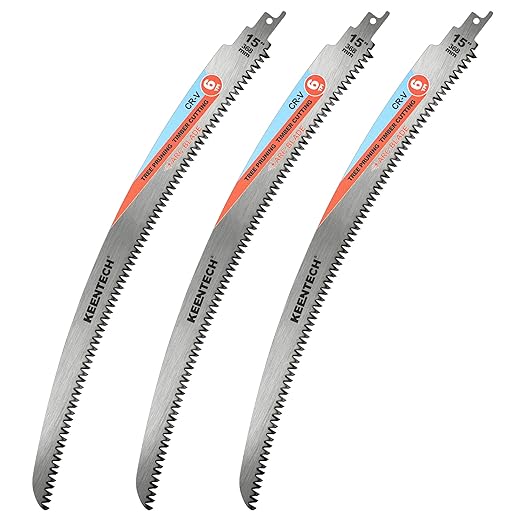 KEENTECH 15 Inch Arc-Shaped Reciprocating Saw Blades for Wood Cutting & Tree Pruning, Cr-V Steel, 6 TPI Triple-Ground Japanese Teeth for Ultra-Fast Wood Cutting, Fits Most Reciprocating Saws, 3-Pack