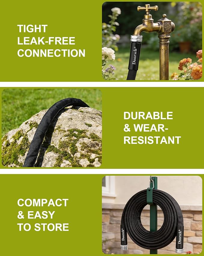 Garden Hose, Lightweight, Ultra Flexible, Durable, Kink-Free Water Hose - Made of TPU, Drinking Water Safe Material, Non-Shrinking, Easy to Store, All-Weather, Black (50 FT)