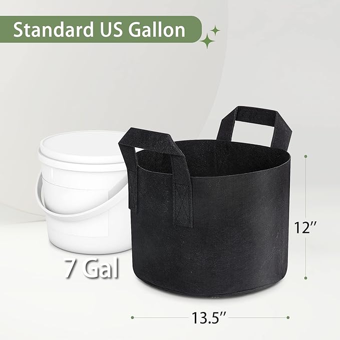 GreatBuddy 7 Gallon Grow Bags 6-Pack, Thick Fabric Pots for Plants, Sturdy Handles & Reinforced Stitching, Labels Included, Black