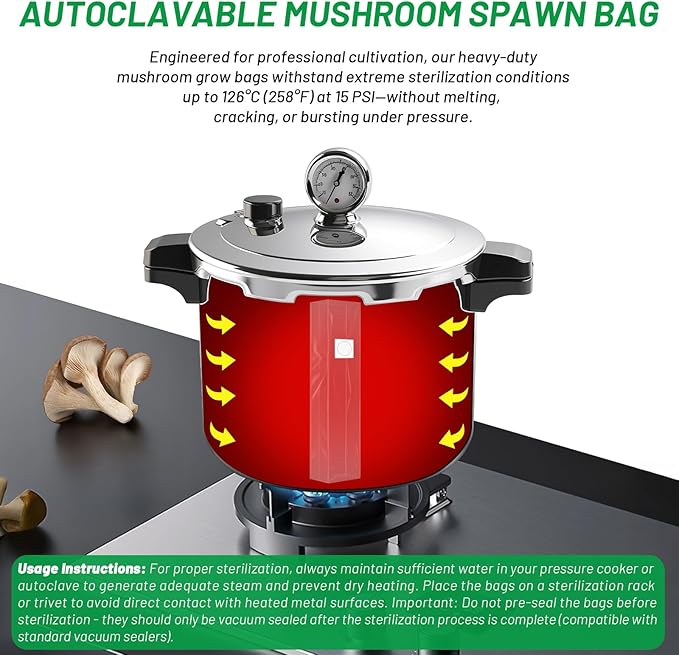 GREANER Mushroom Grow Bags 3 Mil, 4"x3"x20" Thick Autoclave Spawn Bags with Injection Port for Your Grain-50PCS