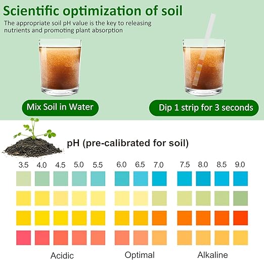 Oil pH Test Kit 100 Accurate pH Test Strip, Accurate & Easy-to-Use Soil Tester for Garden, Easy Soil Testing on Gardens, Lawns, Vegetables, Compost & Dirt, 4 Color Color Block