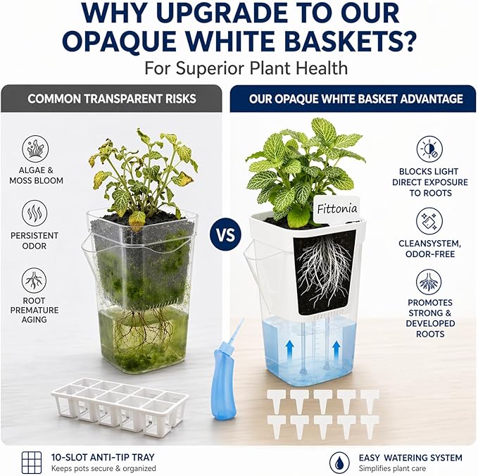 10 Pack 2.5" Self Watering Pots for Indoor Plants with Anti-Tip Tray & Reservoir Refill Bottle, Seed Starter Kit for Seedlings, Cuttings, Succulents, Herbs, 10 Plant Labels