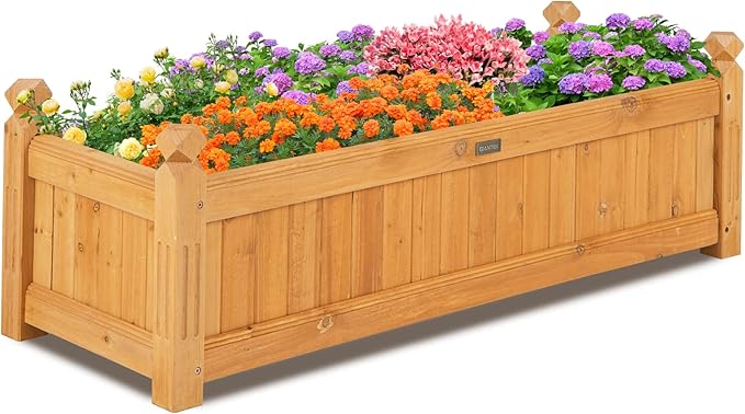 Giantex Raised Garden Bed, Wooden Planter with Drainage Holes, Rectangular Plant Box for Vegetables Flowers Herbs Fruit Growing, Raised Container for Garden Patio Balcony, Easy Assembly