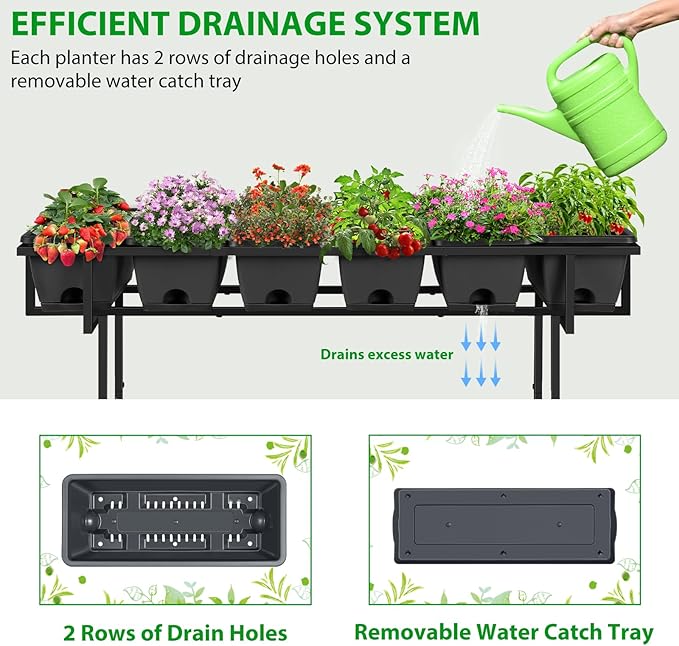 Vrisa Elevated Garden Bed with Shelf 43x17x29 in Outdoor Raised Planter Box with Legs and Wheels Vegetables Herbs Flowers Garden Box with Drain Outlet for Backyard, Patio, Balcony, Grey