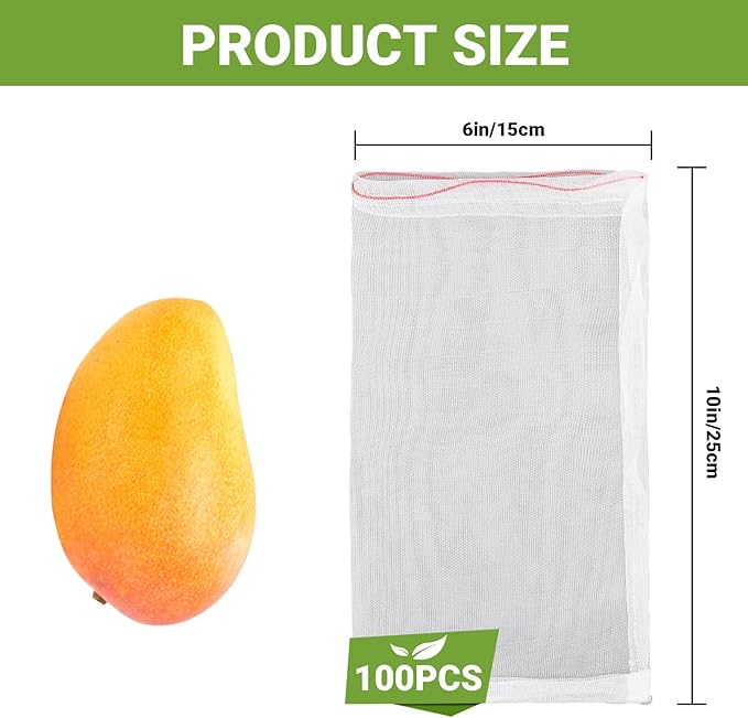Fruit Bags for Fruit Trees, 100 PCS 6x10 Inch Fruit Protection Bags with Drawstring, Garden Netting Mesh Fruit Cover Bag for Grape, Tomato, Peach, Apple, Flower from Birds Bugs