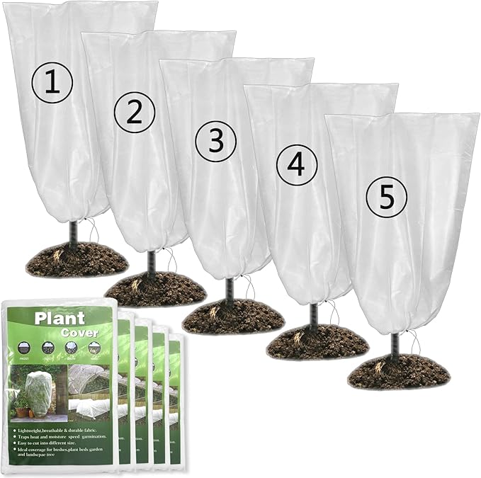 SKARUMMER Winter Plant Covers Freeze Protection 32x47 Inch Garden Frost Tree Blanket Shrub Covers with Drawstring for Cold Weather Frost Protection Sun Protection (5 Pack)