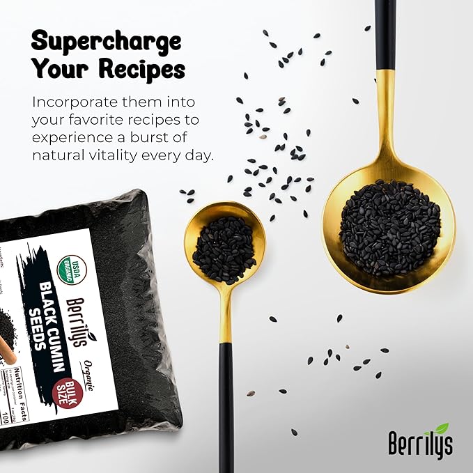 Black Cumin Seeds, Organic, Berrilys, 5 LB, Also Known As Nigella Sativa, Kalonji, Black Seed, Great for Baking, Cooking and Bread Making, Vegan, Keto Diet