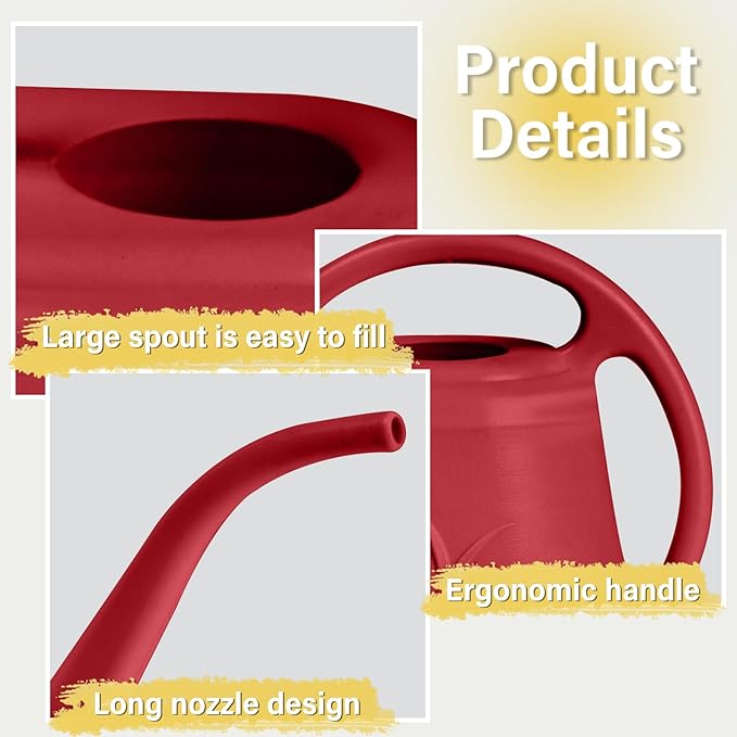 Grip Plastic Watering Can - for Indoor and Outdoor Plant - 1/2 Gallon - Wine Red
