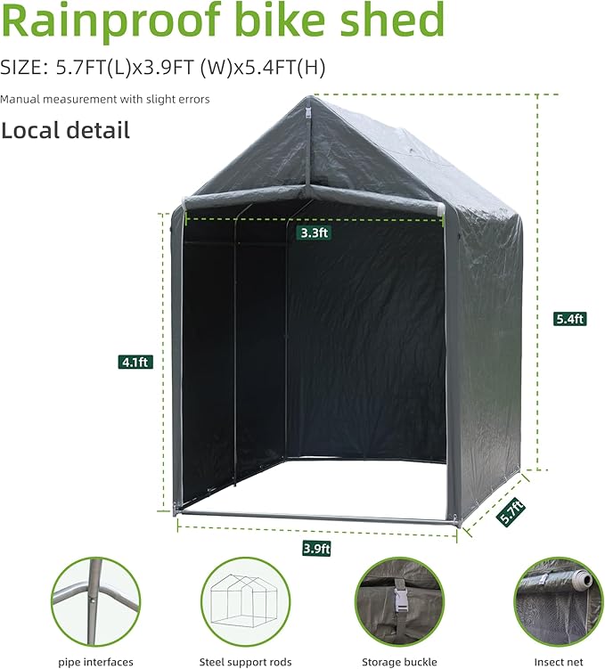 Outdoor Bike Shed, 6 x 4 ft Bicycle Storage Shed - Storage Shed with Roll-Up Door and Ventilation Window, Waterproof and Windproof PE Tarpaulin Tool Shed, Garden, Backyard, Portable Small Shed