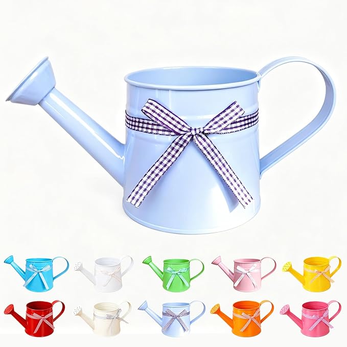 White Metal Watering Can 1 Gallon, Small Galvanized Steel Watering Can with Sprinkler Head for Indoor and Outdoor Plants, Vintage Decorative Gardening Tool (Purple)