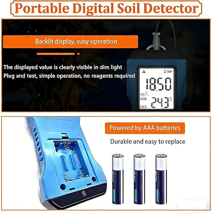 7-in-1 Soil Tester Kit - pH, Moisture, Nutrient Conductivity, Phosphorus, Potassium (NPK) Meter for Garden, Lawn, Farm & Potted Plants, Flower Fertilizer Tool