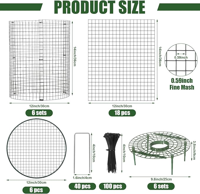 BreezeHug 6 Sets Plant Protectors from Animals with Strawberry Supports, 12x14 Inch Wire Plants Protector Cages with Detachable Covers & Zip Ties & Stakes for Strawberry Flower Vegetable Protection