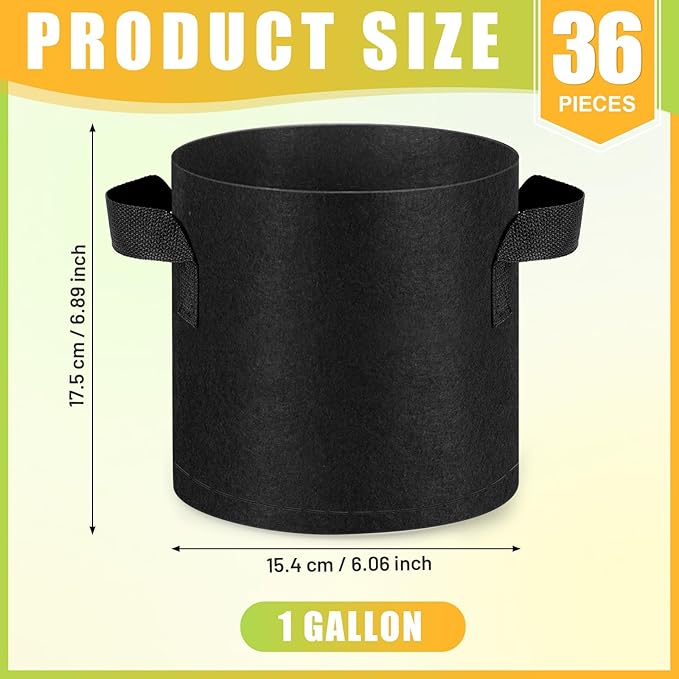 Nuanchu 36 Packs Grow Bags Bulk Aeration Fabric Pot with Handles Thickened Nonwoven Garden Bags to Healthy Root Growth Vegetables Heavy Duty Grow Pots Planting Planter for Flower Fruits (1 Gallon)