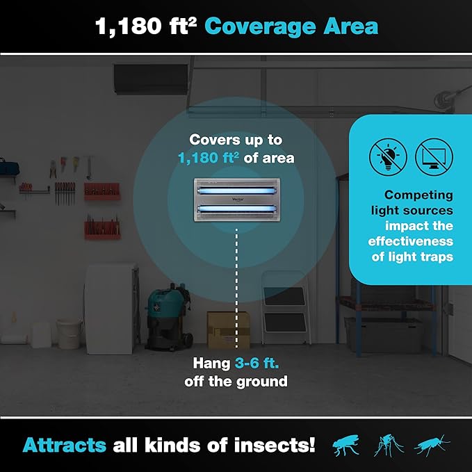 Catchmaster Vector 30 Silver, UV Light Fly Traps Indoor for Home, Gnat Traps for House Indoor, Electric UV Lamp Insect & Mosquito Killer, Silent Bug Light for Kitchen, Shed, Garage