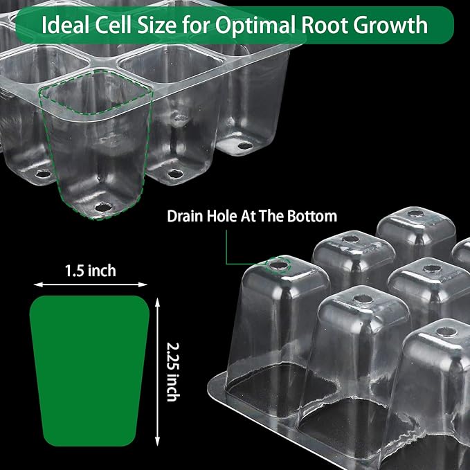 Seed Starter Tray, 12-Pack 144 Cells Seedling Starter Trays, Humidity Adjustable Seed Tray Kit with Dome and Base Greenhouse Grow Trays Mini Propagator for Seeds Growing Starting